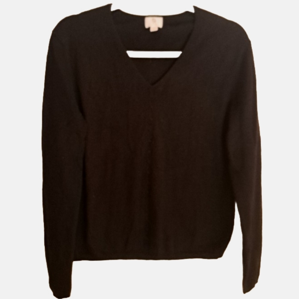 Apt. 9 100%Cashmere Black V-neck  Knit Sweater Women's Size Large